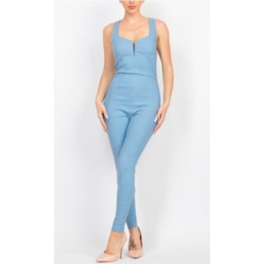 🆕 V Bar Tank Denim Jumpsuit